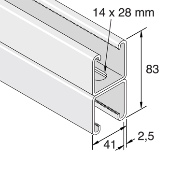 Tyco C-Profilschiene Unistrut P1000T, feuerverz., 41x41 x 2,5 mm, Länge 6 m, Schienen, Tyco, Befestigungsmaterial, Installation